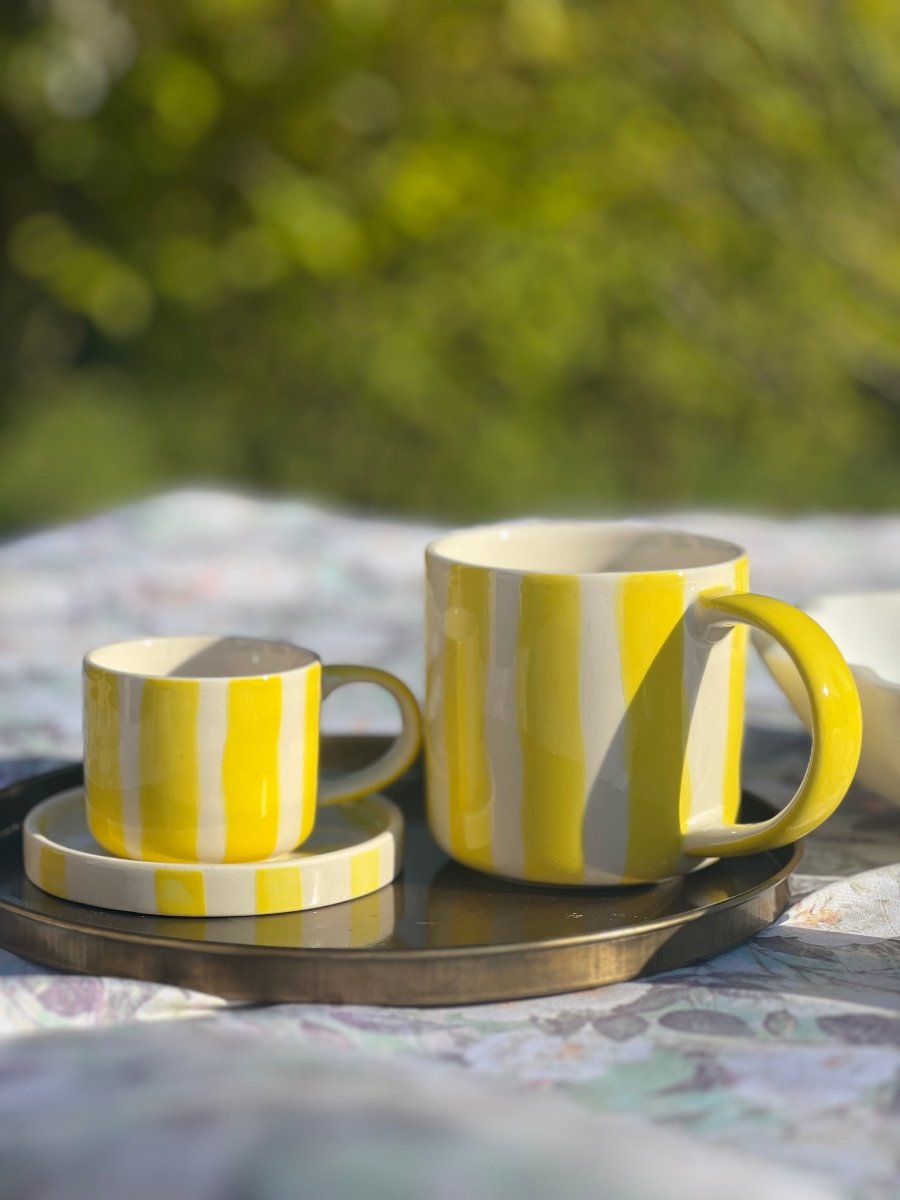 Mug STRIPES jaune et blanc - Céramique artisanale - B&Inside