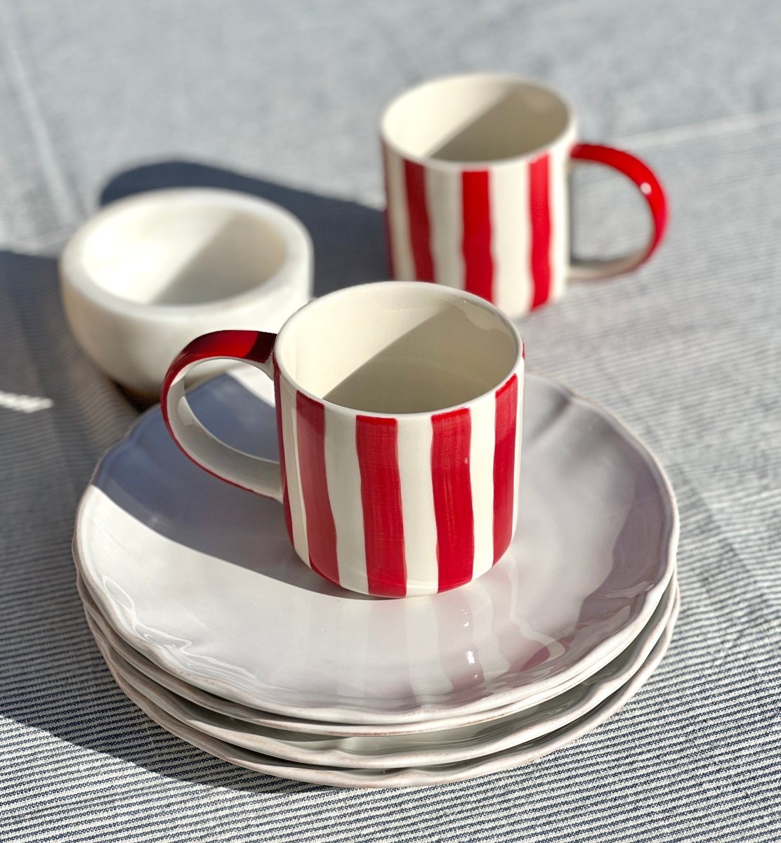 Mug STRIPES rouge et blanc - Céramique artisanale - B&Inside