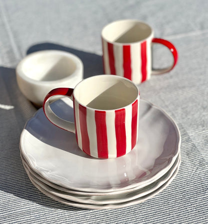 Mug STRIPES rouge et blanc - Céramique artisanale - B&Inside