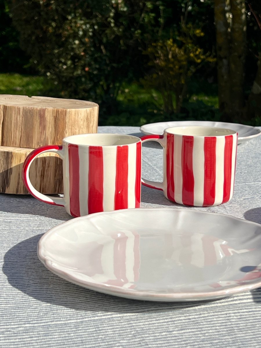 Mug STRIPES rouge et blanc - Céramique artisanale - B&Inside