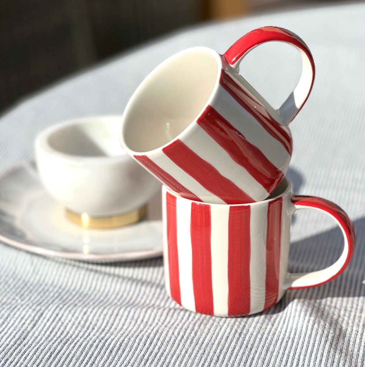 Mug STRIPES rouge et blanc - Céramique artisanale - B&Inside