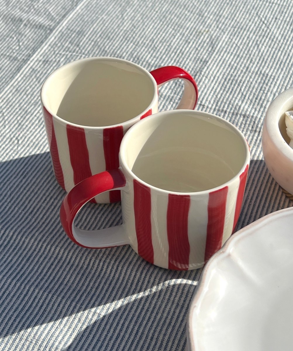 Mug STRIPES rouge et blanc - Céramique artisanale - B&Inside