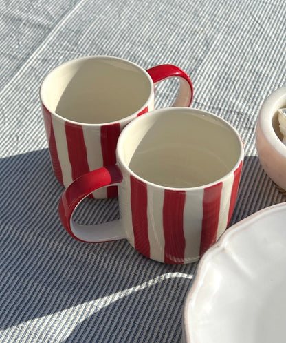 Mug STRIPES rouge et blanc - Céramique artisanale - B&Inside