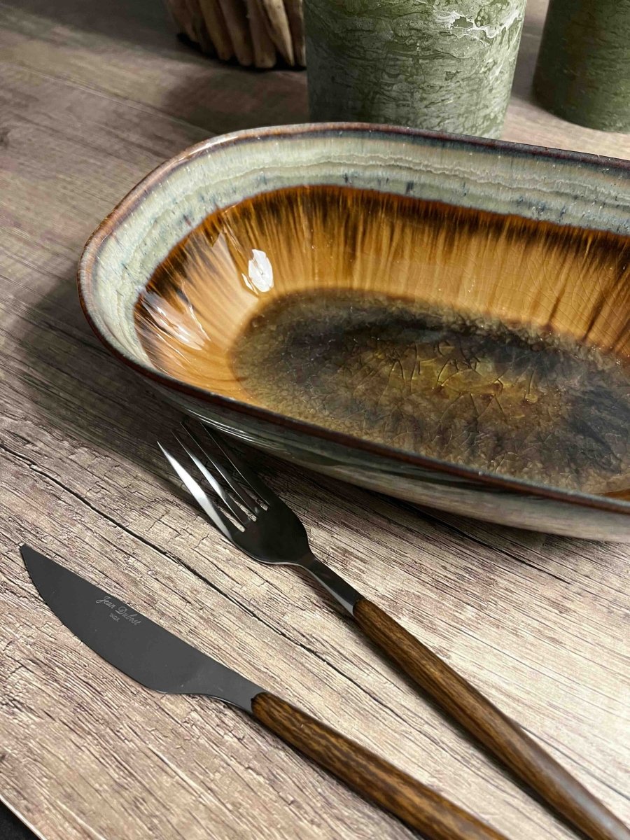 Petit plat bicolore kaki et marron - AMALI - B&Inside