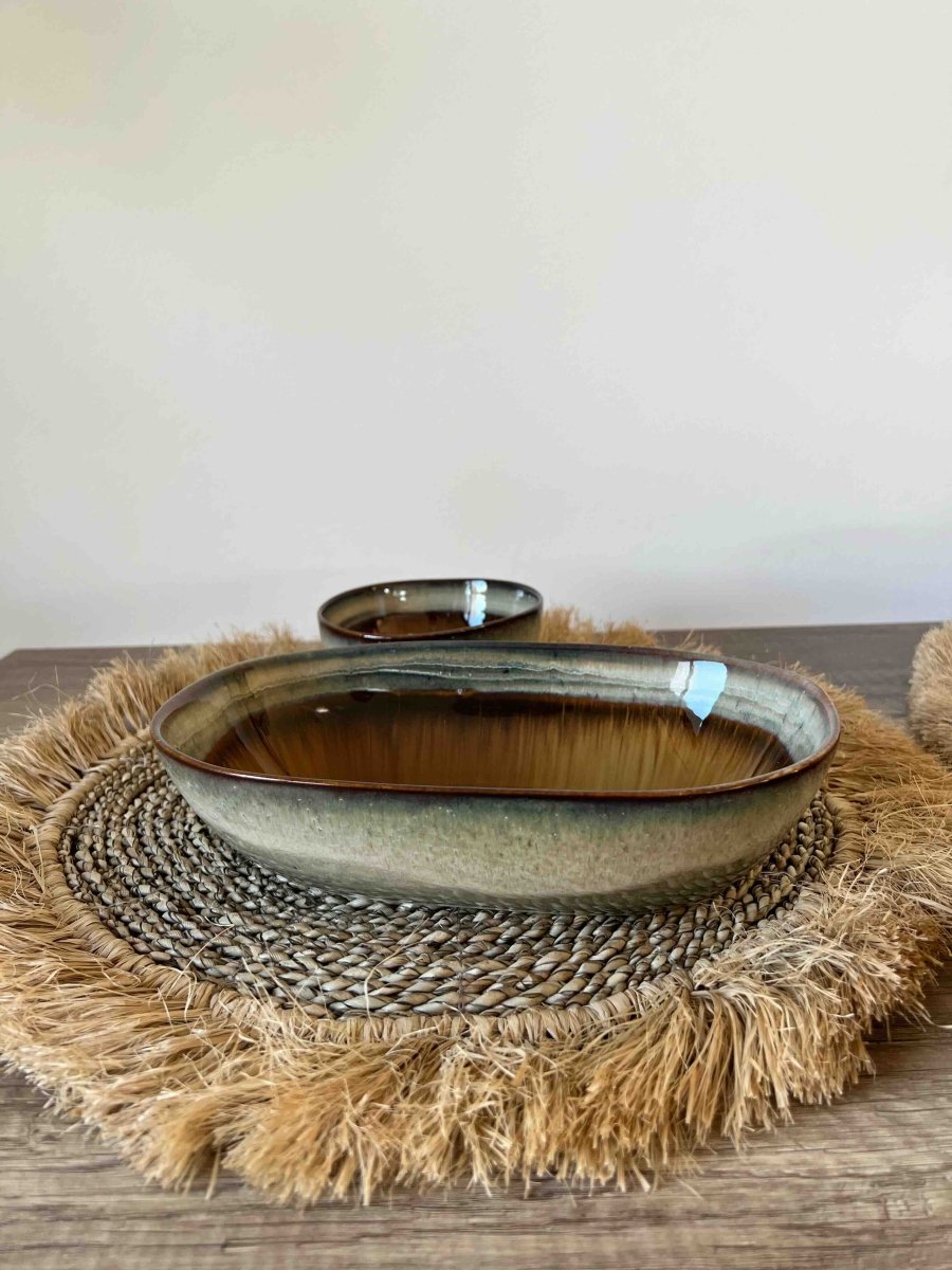 Petit plat bicolore kaki et marron - AMALI - B&Inside