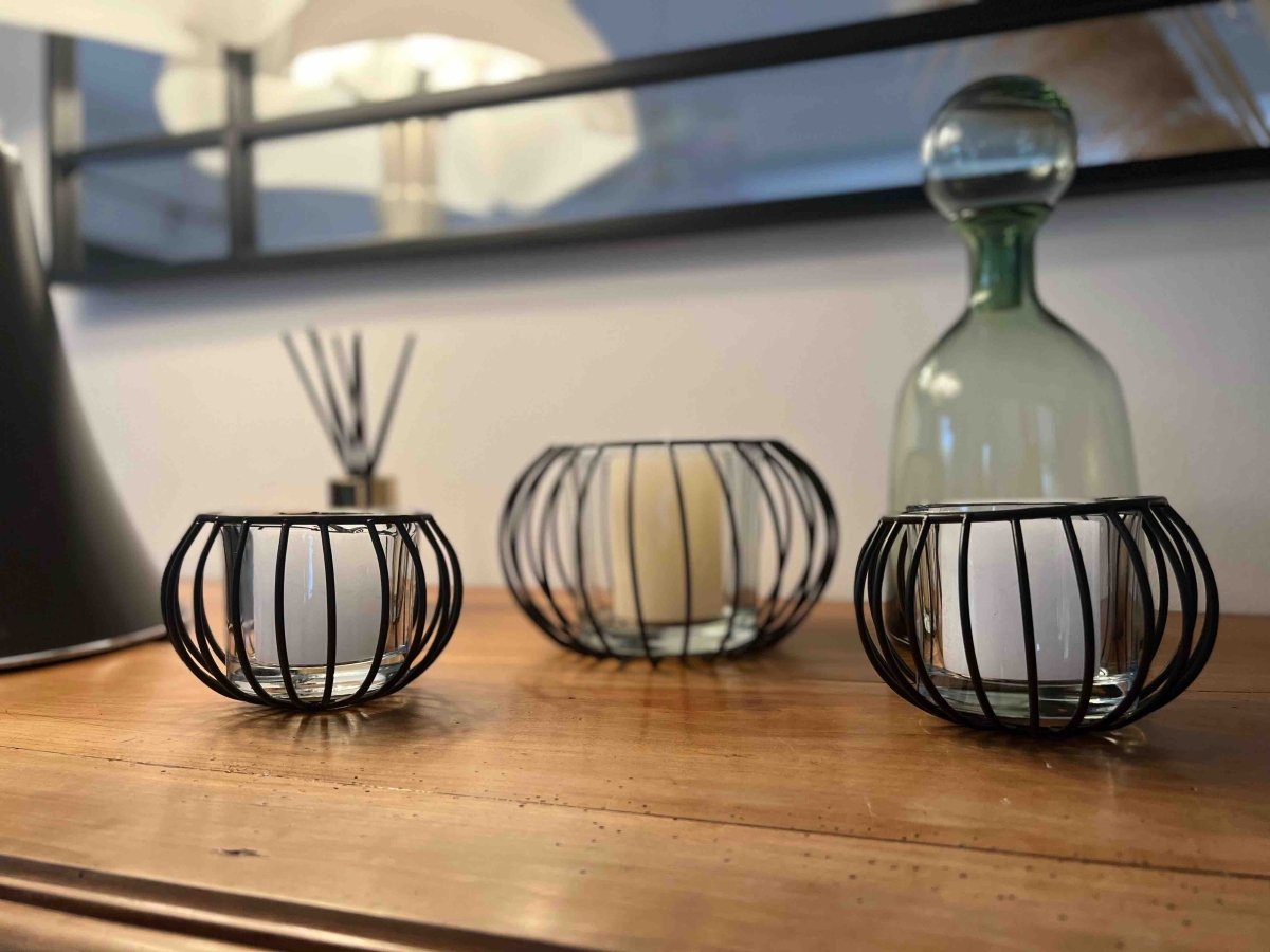 Photophore MONA en verre et métal noir - B&Inside