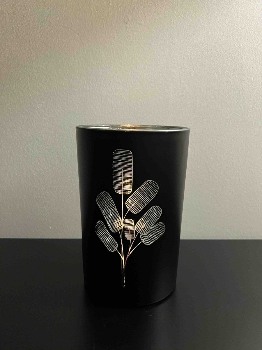 Photophore noir avec rameau décoratif - SABAYA - B&Inside