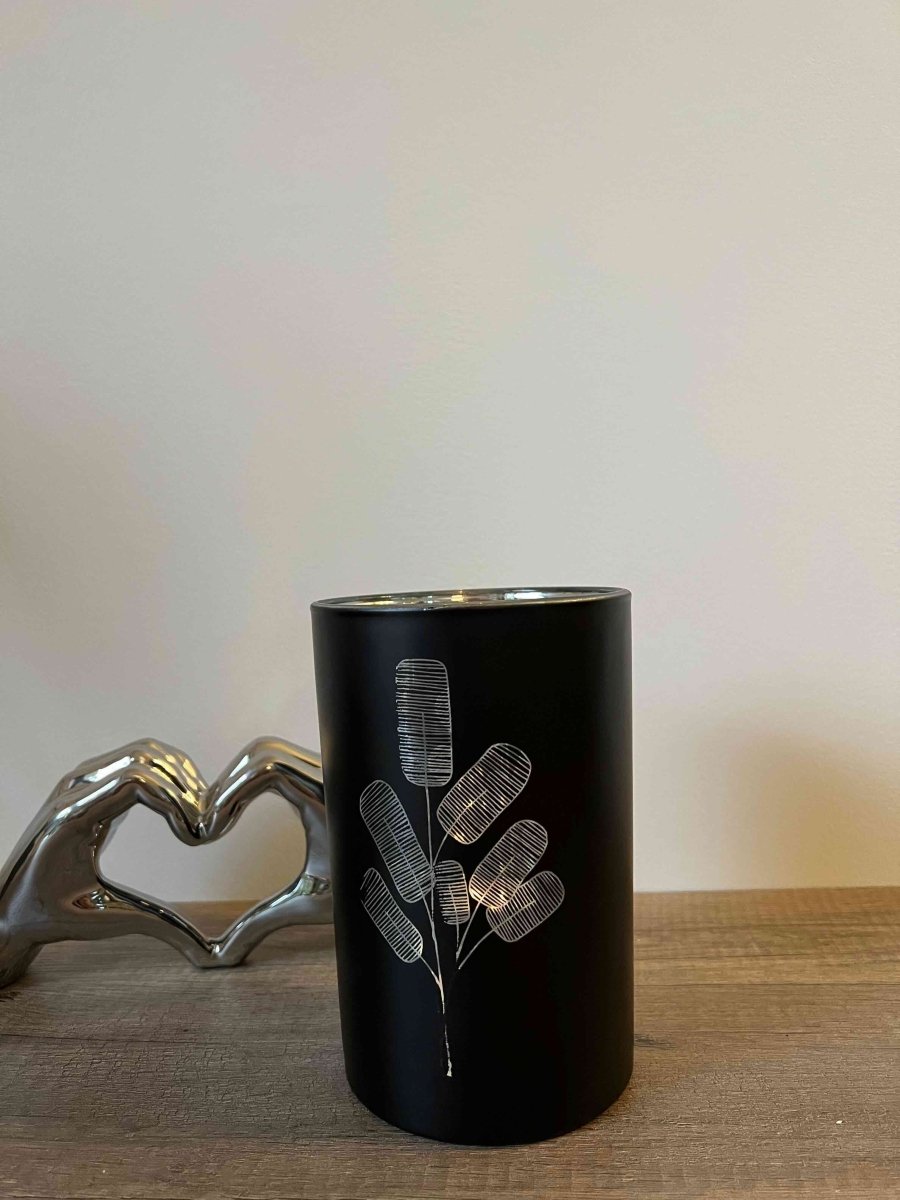 Photophore noir avec rameau décoratif - SABAYA - B&Inside