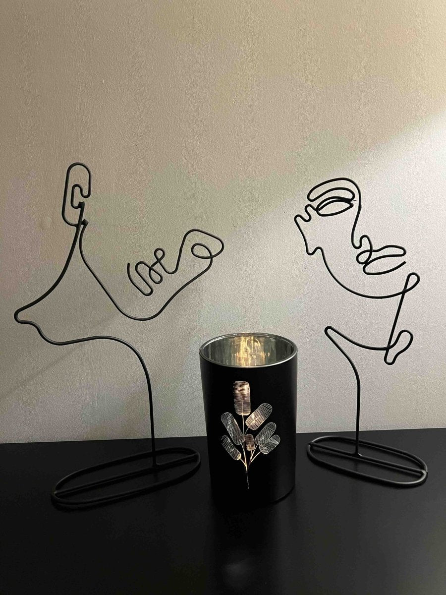 Photophore noir avec rameau décoratif - SABAYA - B&Inside