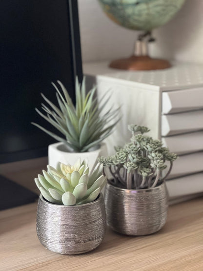 Plante grasse artificielle IMMORTAL FLOWER - Pot argent brossé - B&Inside