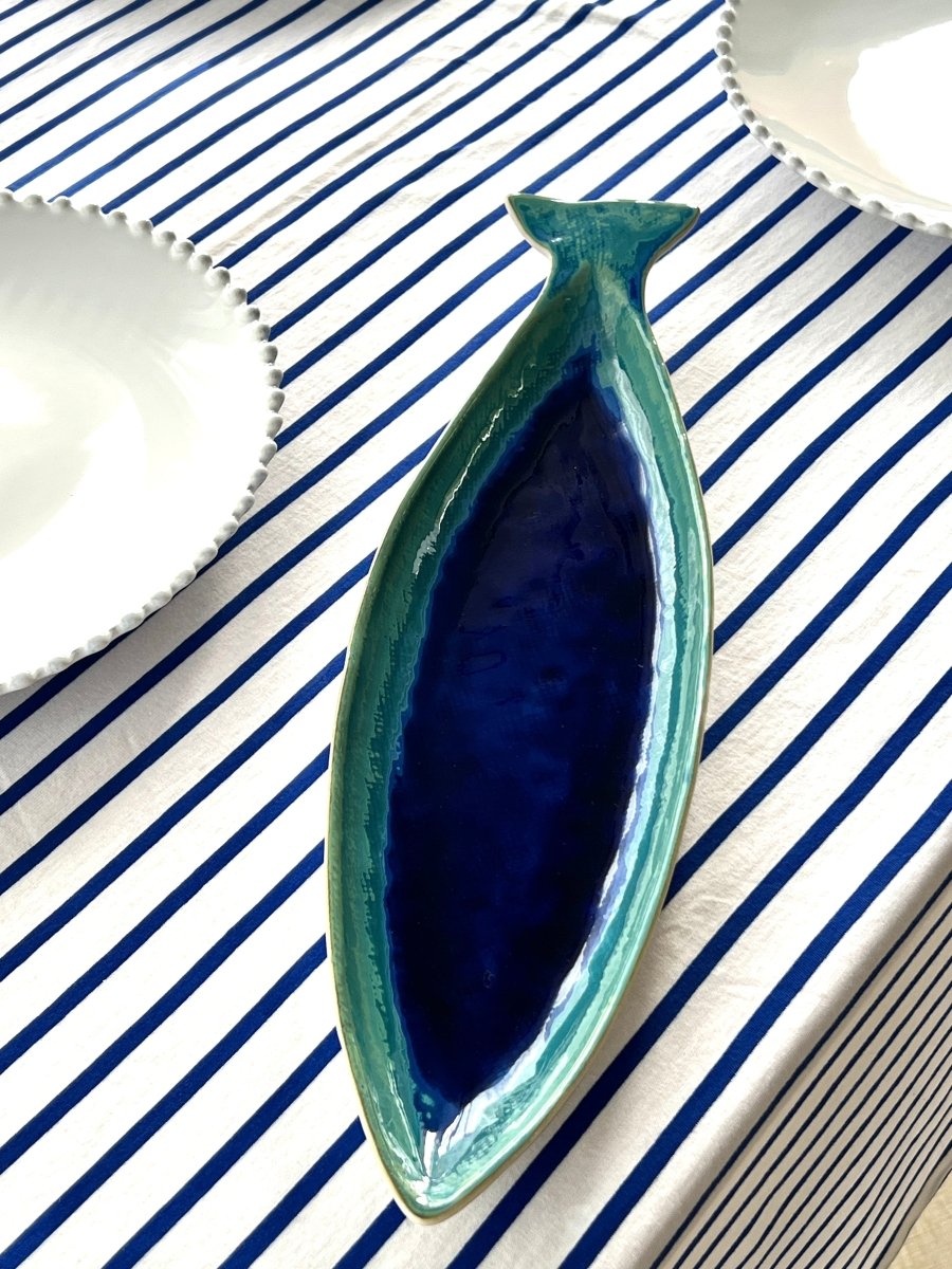 Plat Dori en Grès Bleu Forme Poisson - B&Inside