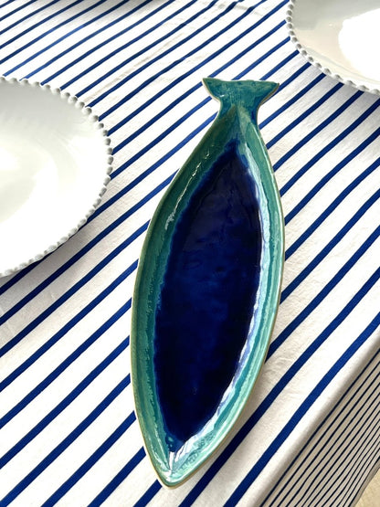 Plat Dori en Grès Bleu Forme Poisson - B&Inside