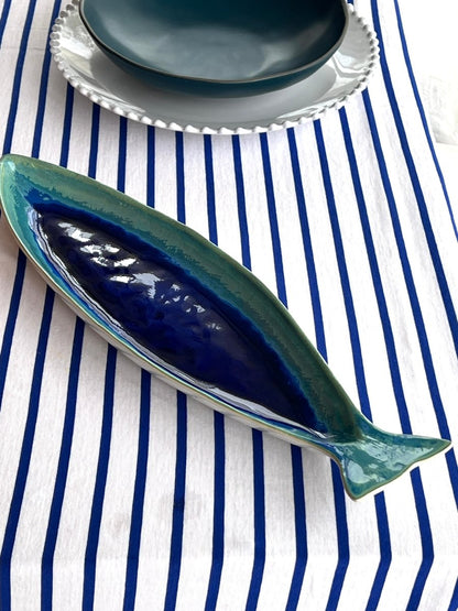 Plat Dori en Grès Bleu Forme Poisson - B&Inside