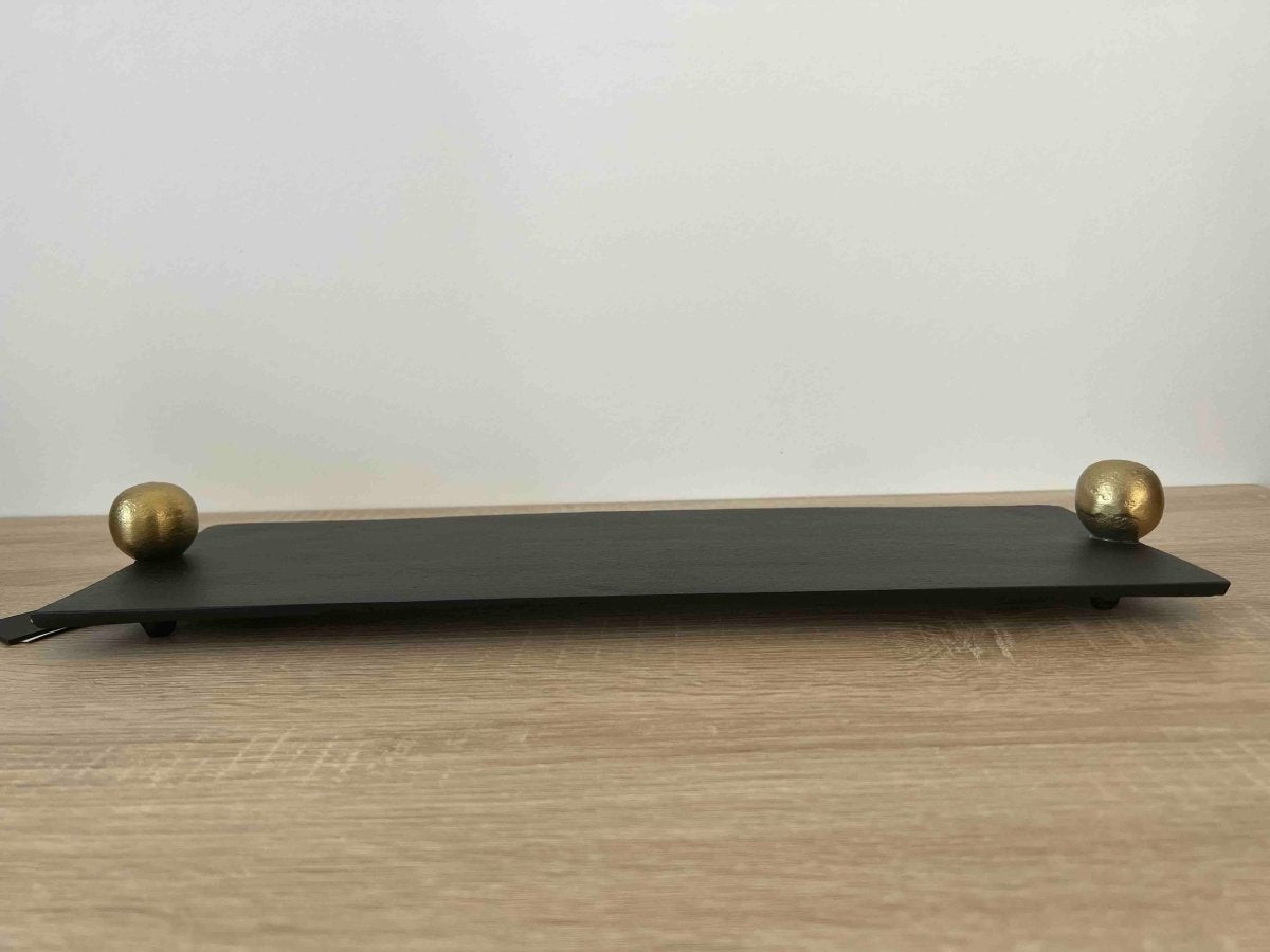 Plateau rectangulaire noir poignées dorées élégant - KOLDING - B&Inside