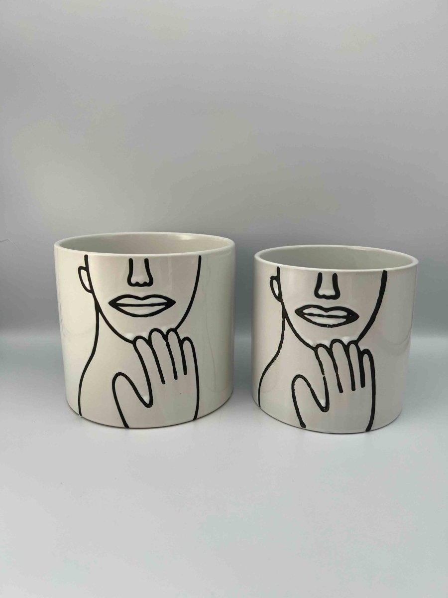 POT COVER - Cache - pot blanc motif visage - B&Inside