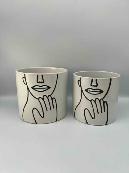 POT COVER - Cache - pot blanc motif visage - B&Inside