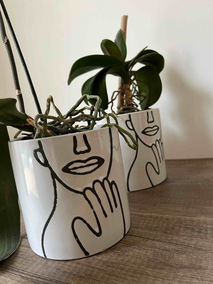 POT COVER - Cache - pot blanc motif visage - B&Inside