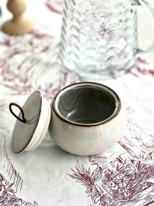 Pot en grès gris HARRY avec couvercle hermétique et poignée cuir - B&Inside
