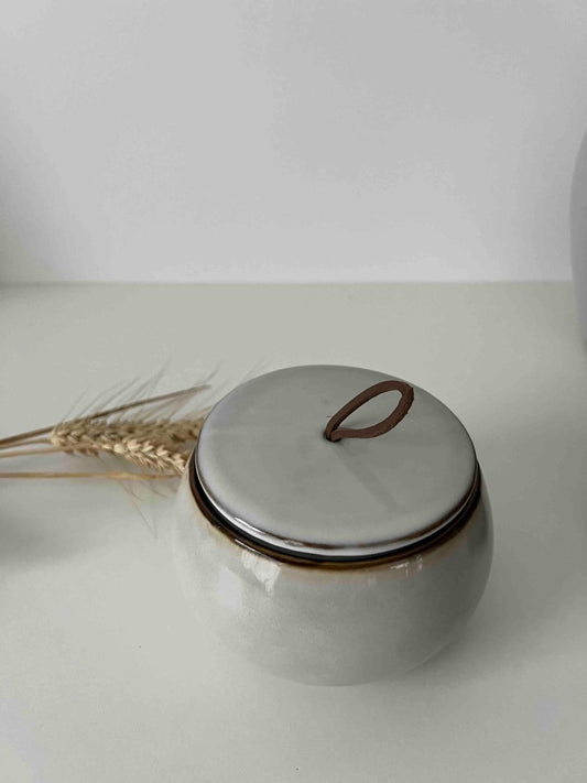 Pot Grès Gris Couvercle Cuir HARRY - Style Moderne - B&Inside