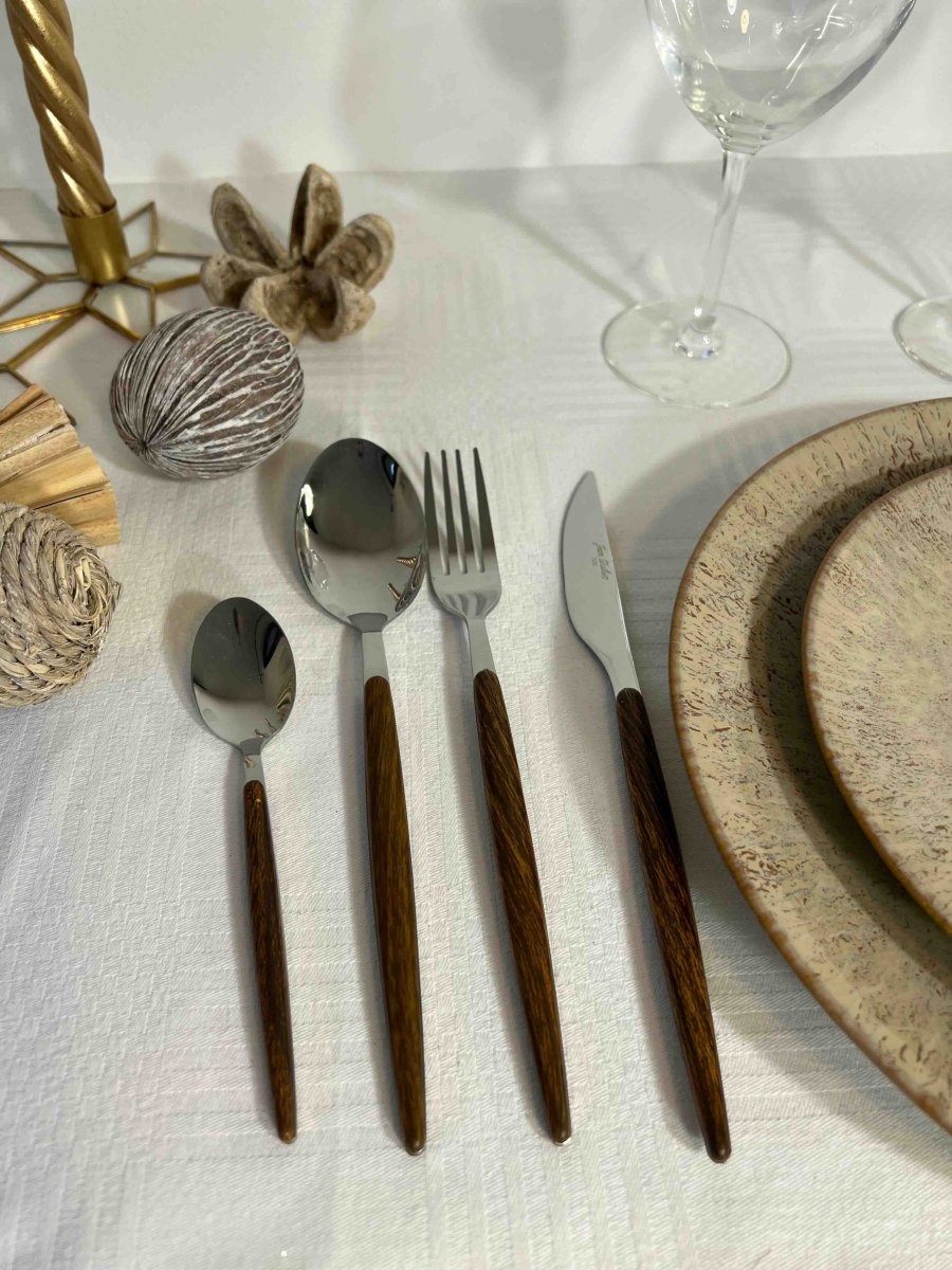 Service 24 Couverts ROTTERDAM - Effet Bois Marron - B&Inside