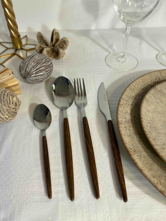 Service 24 Couverts ROTTERDAM - Effet Bois Marron - B&Inside