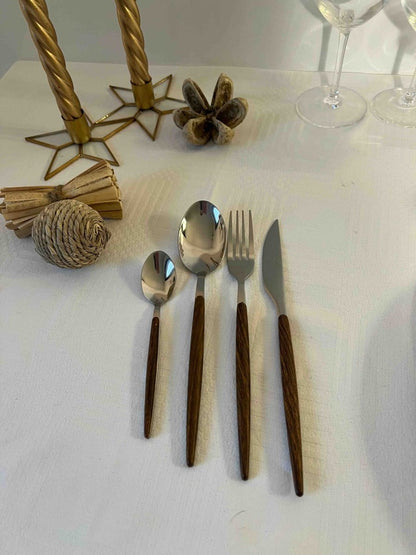 Service 24 Couverts ROTTERDAM - Effet Bois Marron - B&Inside