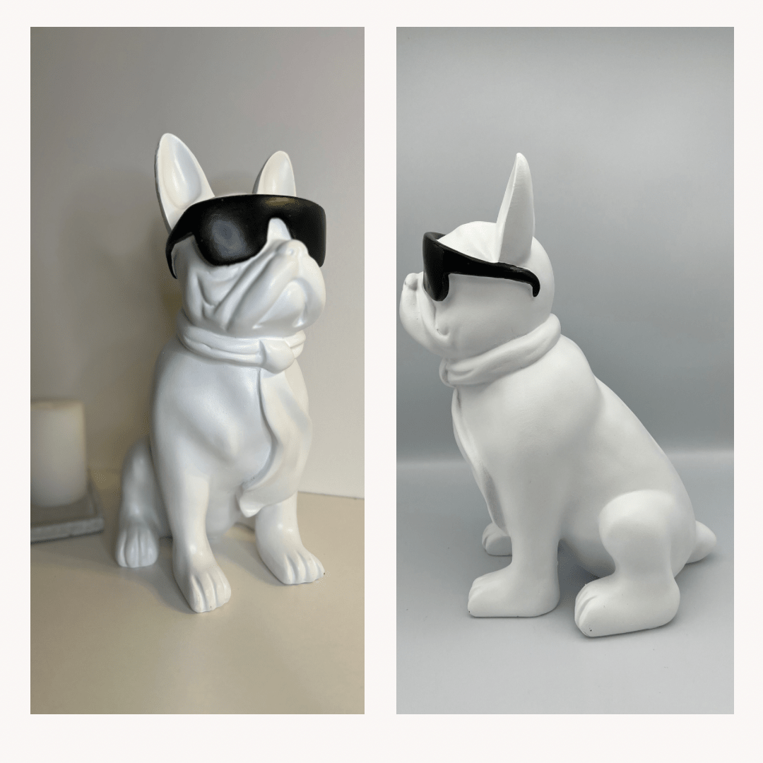 Statuette bulldog blanc à lunettes noires CLASSY - B&Inside