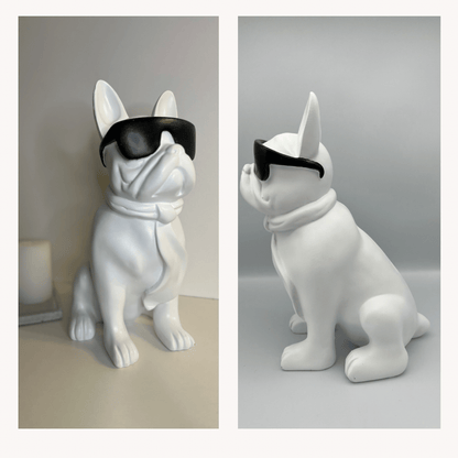 Statuette bulldog blanc à lunettes noires CLASSY - B&Inside