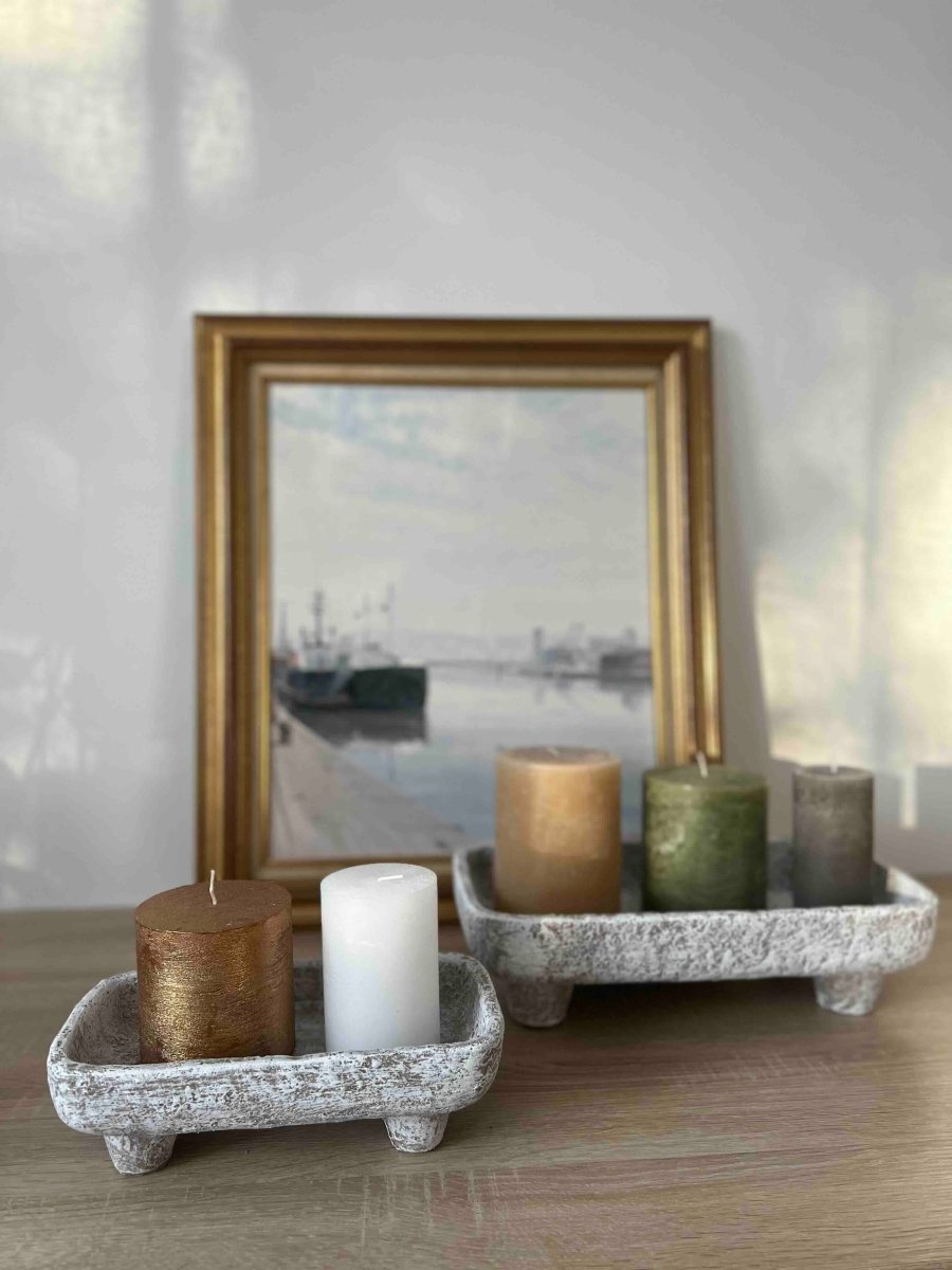 Support bougies rectangulaire ciment brut - ODENSE moderne - B&Inside