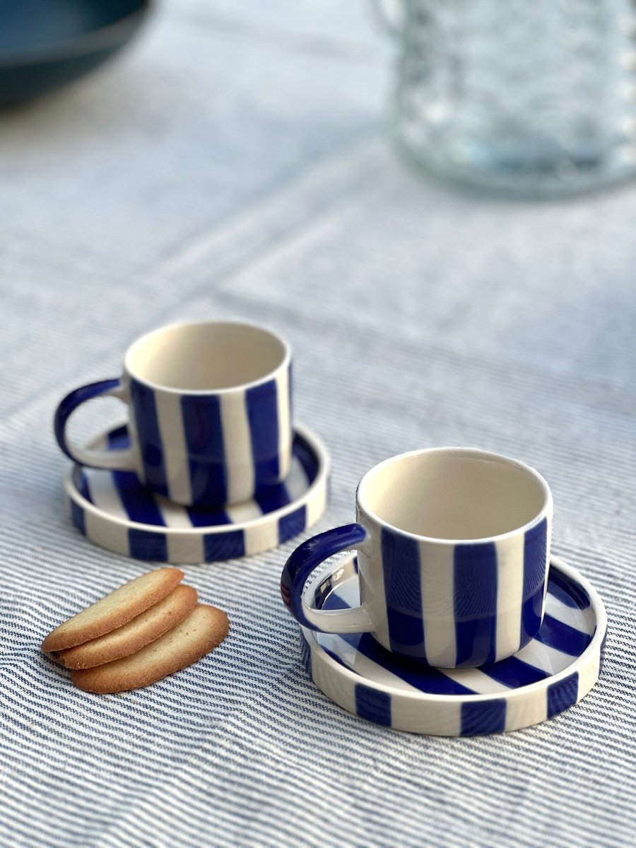 Tasse expresso STRIPES bleu et blanc avec sous - tasse - B&Inside
