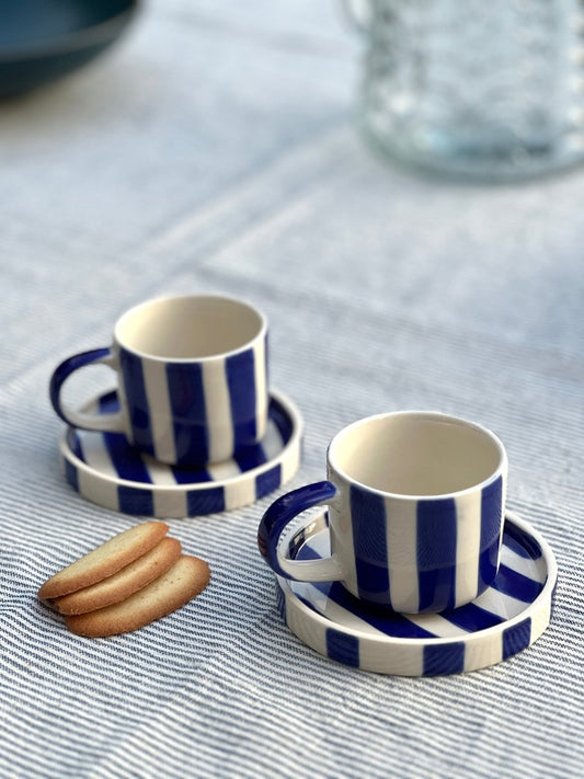 Tasse expresso STRIPES bleu et blanc avec sous - tasse - B&Inside