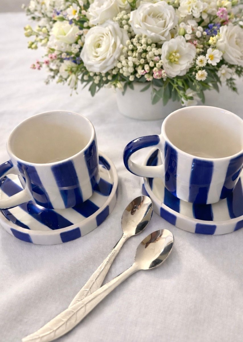 Tasse expresso STRIPES bleu et blanc avec sous - tasse - B&Inside