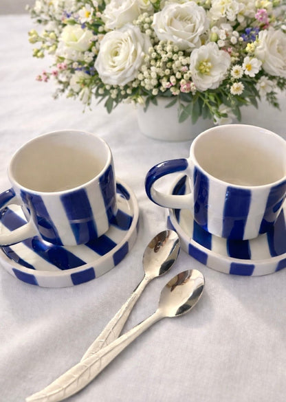 Tasse expresso STRIPES bleu et blanc avec sous - tasse - B&Inside