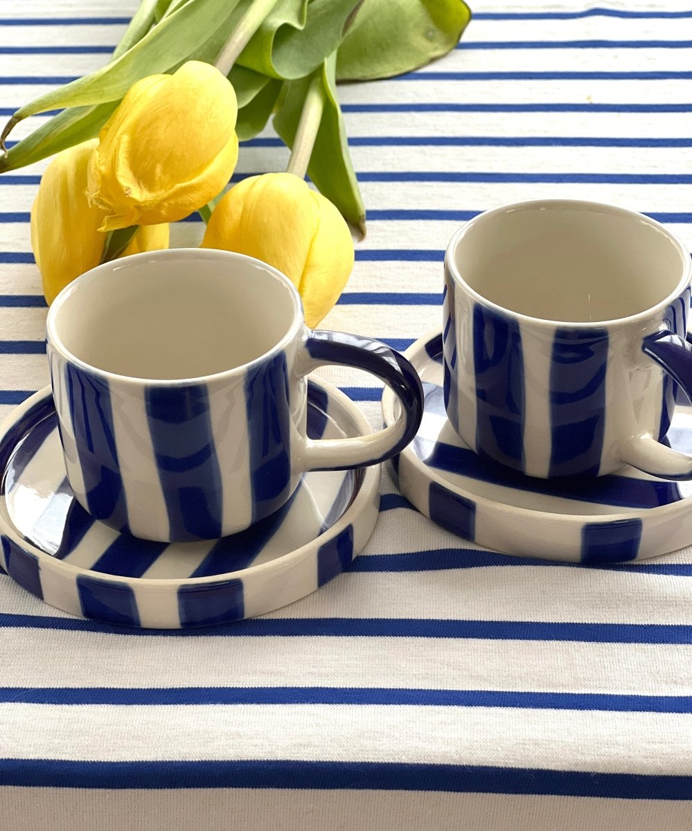Tasse expresso STRIPES bleu et blanc avec sous - tasse - B&Inside