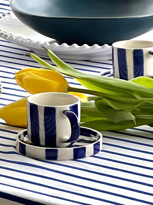 Tasse expresso STRIPES bleu et blanc avec sous - tasse - B&Inside