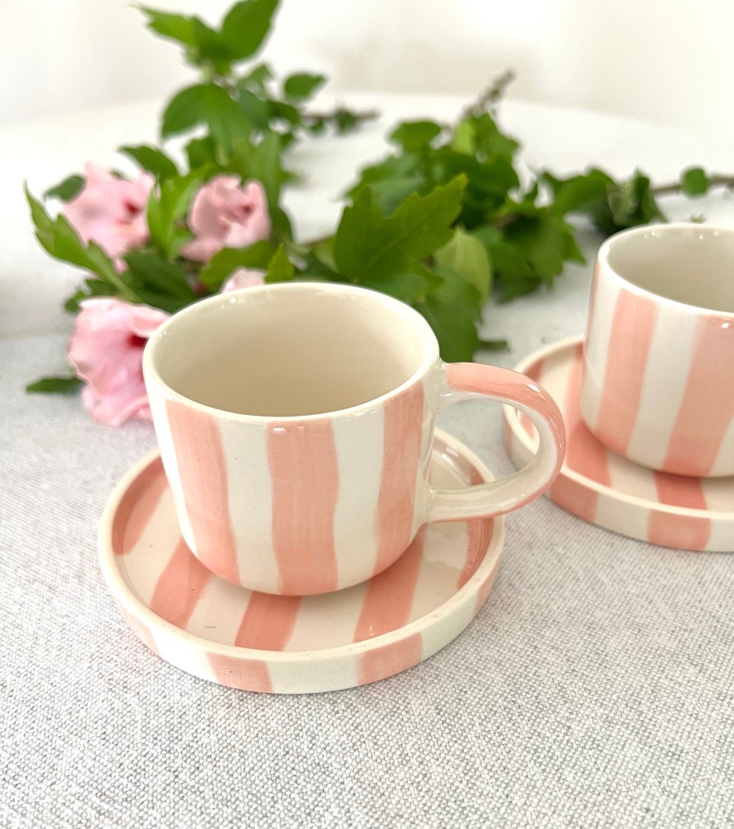 Tasse expresso STRIPES rose et blanc avec sous - tasse - B&Inside
