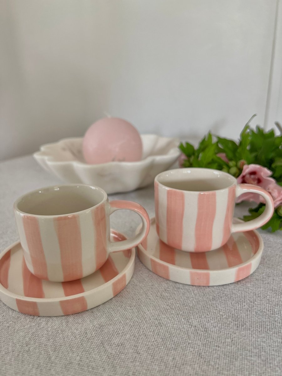 Tasse expresso STRIPES rose et blanc avec sous - tasse - B&Inside