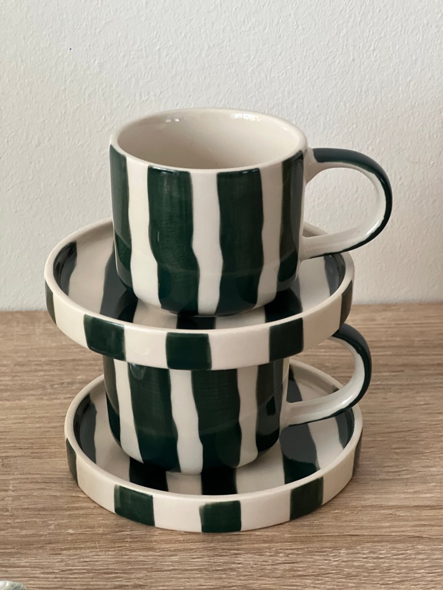 Tasse expresso STRIPES vert et blanc avec sous - tasse - B&Inside
