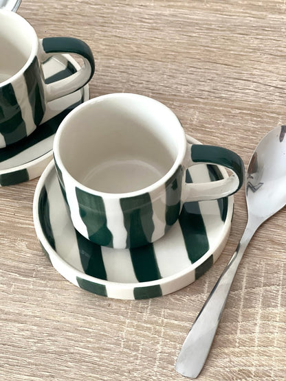 Tasse expresso STRIPES vert et blanc avec sous - tasse - B&Inside