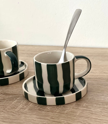 Tasse expresso STRIPES vert et blanc avec sous - tasse - B&Inside