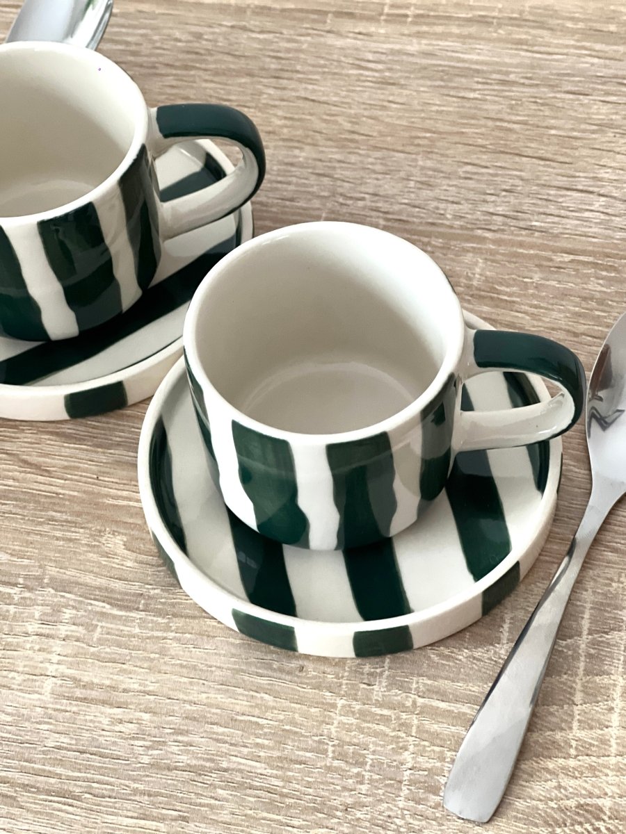 Tasse expresso STRIPES vert et blanc avec sous - tasse - B&Inside