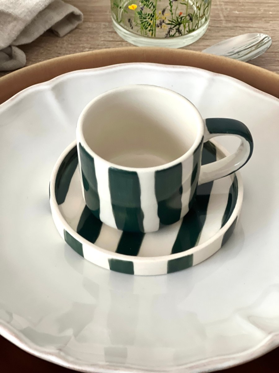 Tasse expresso STRIPES vert et blanc avec sous - tasse - B&Inside