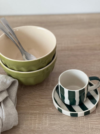 Tasse expresso STRIPES vert et blanc avec sous - tasse - B&Inside