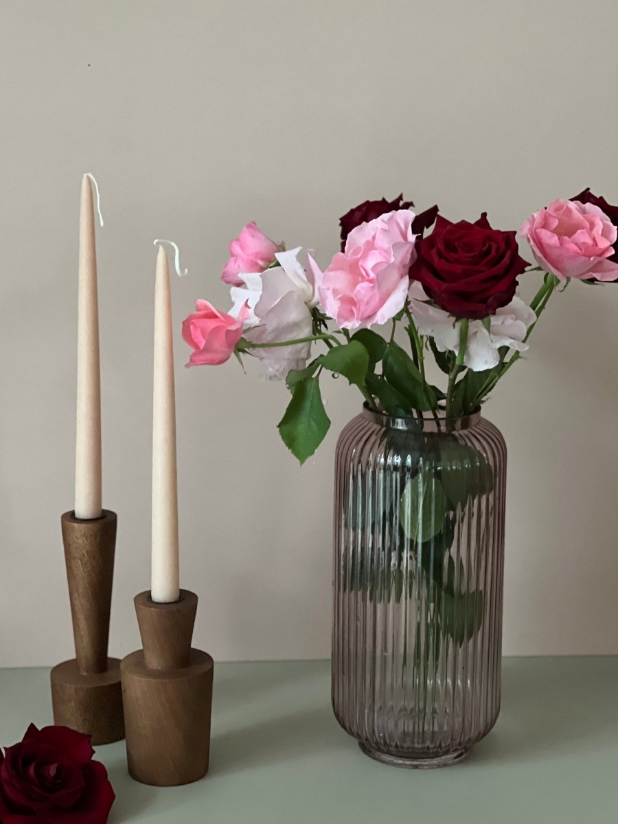 Vase JAZZ en verre rose transparent strié - B&Inside