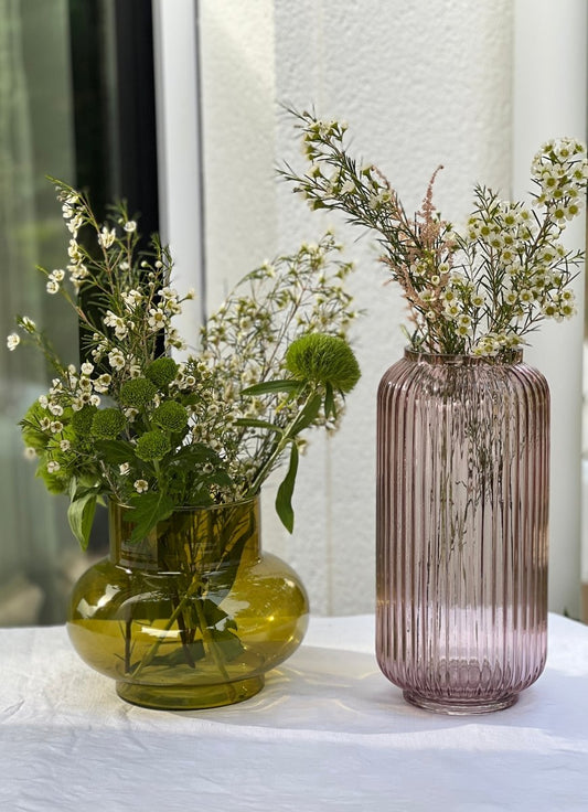 Vase JAZZ en verre rose transparent strié - B&Inside