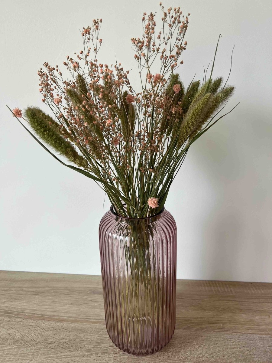 Vase JAZZ rose transparent - Verre strié design moderne 33cm - B&Inside