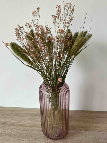 Vase JAZZ rose transparent - Verre strié design moderne 33cm - B&Inside