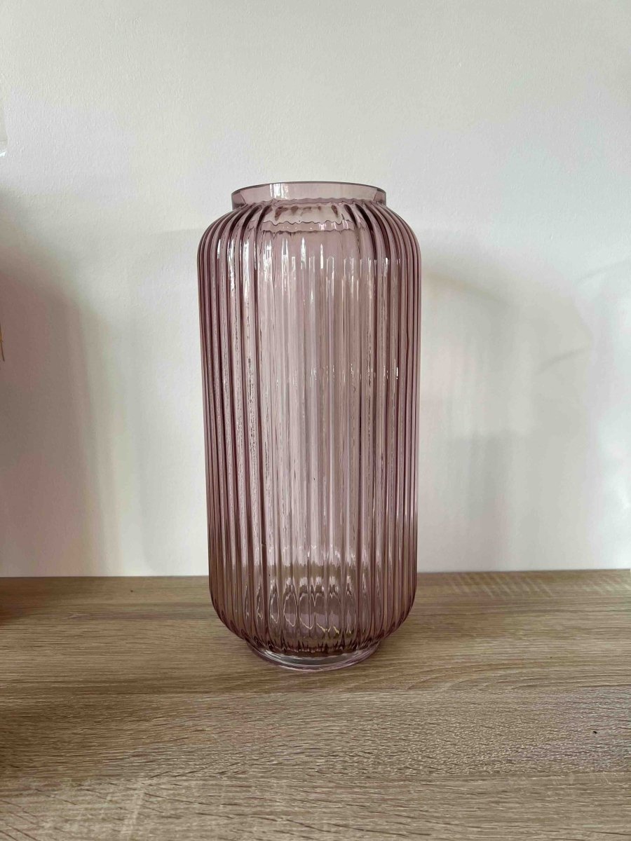 Vase JAZZ rose transparent - Verre strié design moderne 33cm - B&Inside