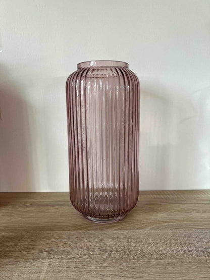 Vase JAZZ rose transparent - Verre strié design moderne 33cm - B&Inside