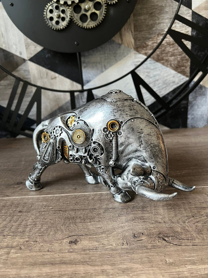 BULL - Taureau doré et argent, style steampunk - B&Inside